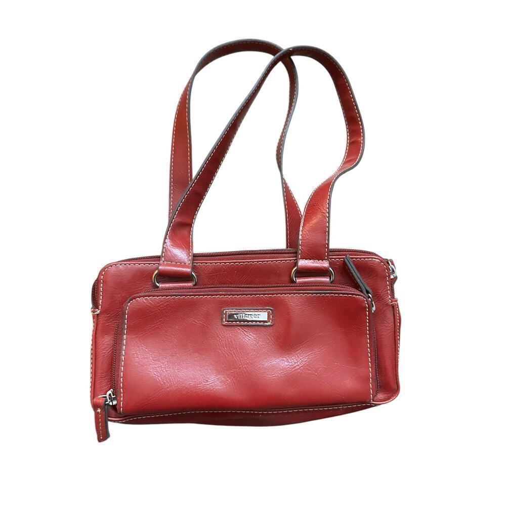 Villager Red Leather Double Zip Around Shoulder Bag